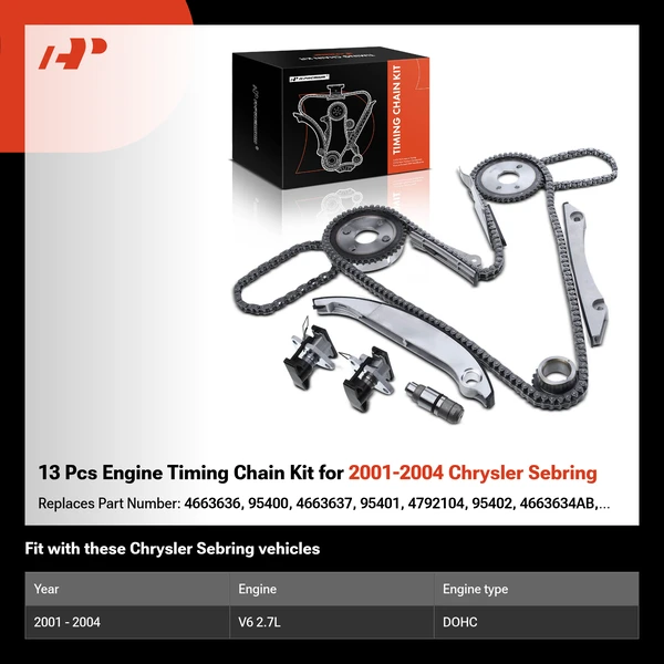 13 Pcs Engine Timing Chain Kit for 2001-2004 Chrysler Sebring