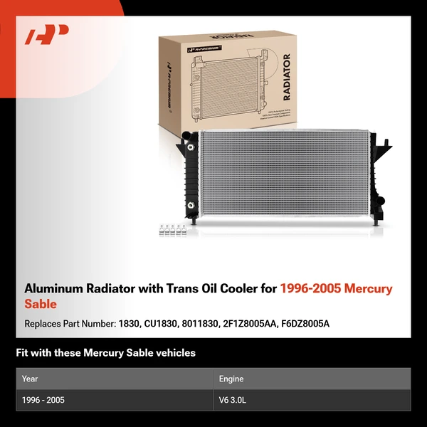 Aluminum Radiator with Trans Oil Cooler for 1996-2005 Mercury Sable