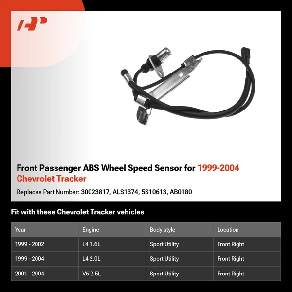Front Passenger ABS Wheel Speed Sensor for 1999-2004 Chevrolet Tracker