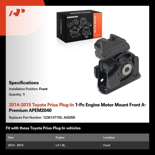 2014-2015 Toyota Prius Plug-In 1-Pc Engine Motor Mount Front A-Premium APEM2040