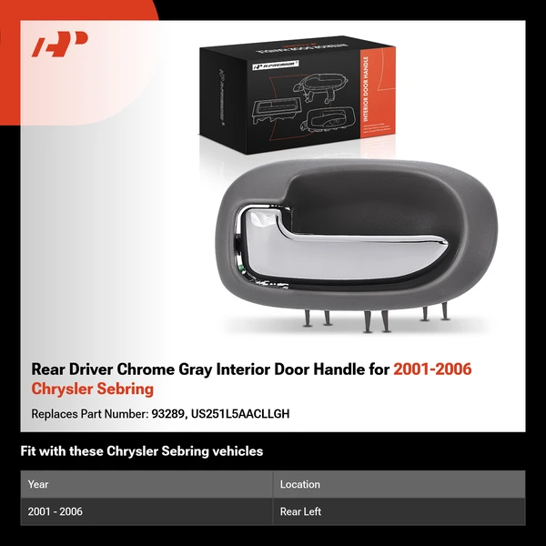 Rear Driver Chrome Gray Interior Door Handle for 2001-2006 Chrysler Sebring