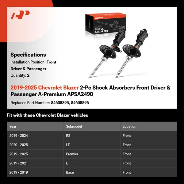 2019-2025 Chevrolet Blazer 2-Pc Shock Absorbers Front Driver & Passenger A-Premium APSA2490