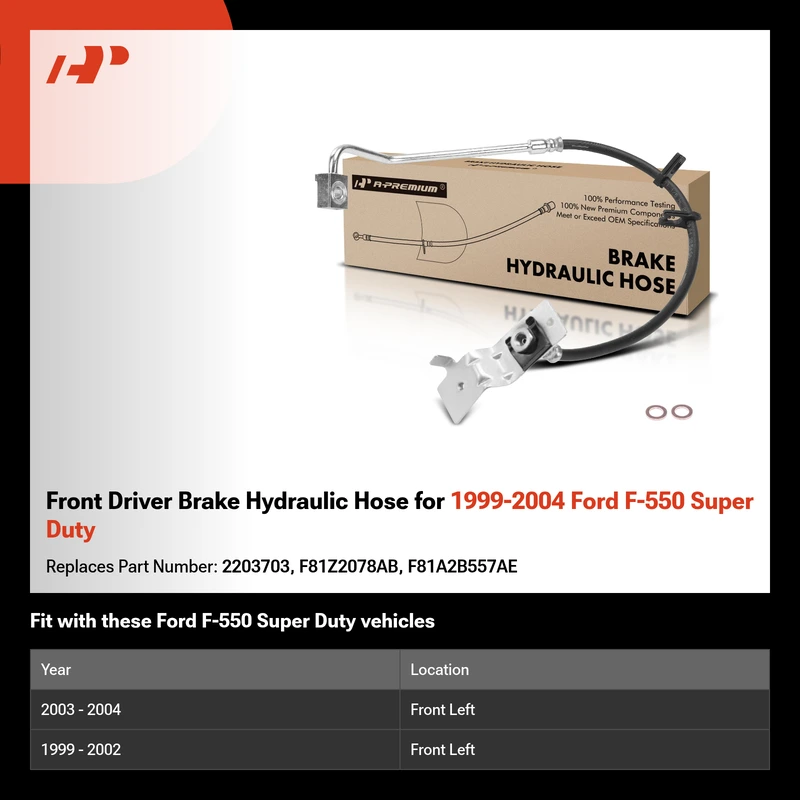 Front Driver Brake Hydraulic Hose for 1999-2004 Ford F-550 Super Duty