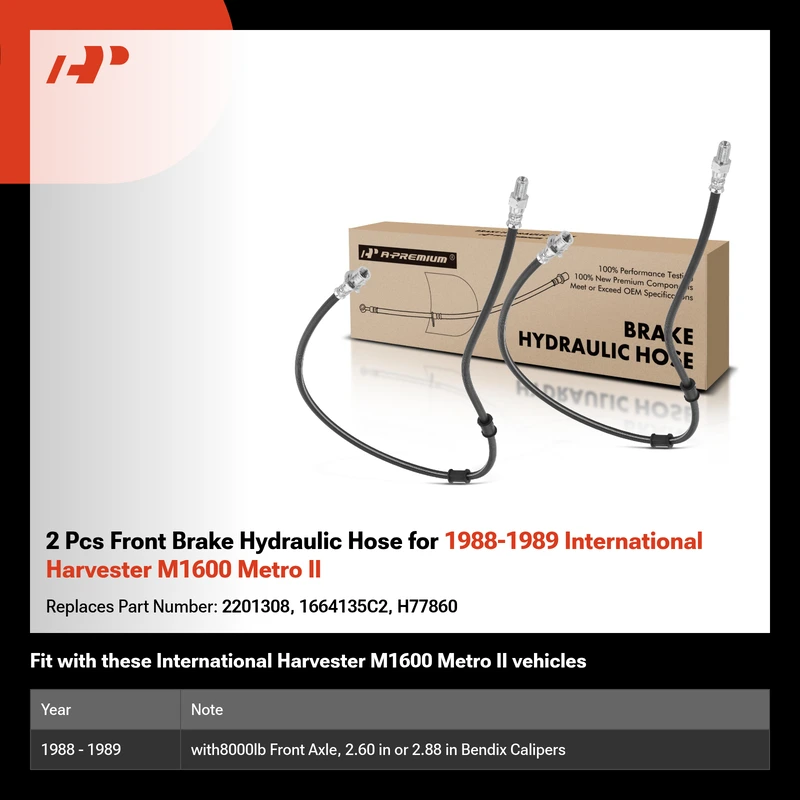 2 Pcs Front Brake Hydraulic Hose for 1988-1989 International Harvester M1600 Metro II