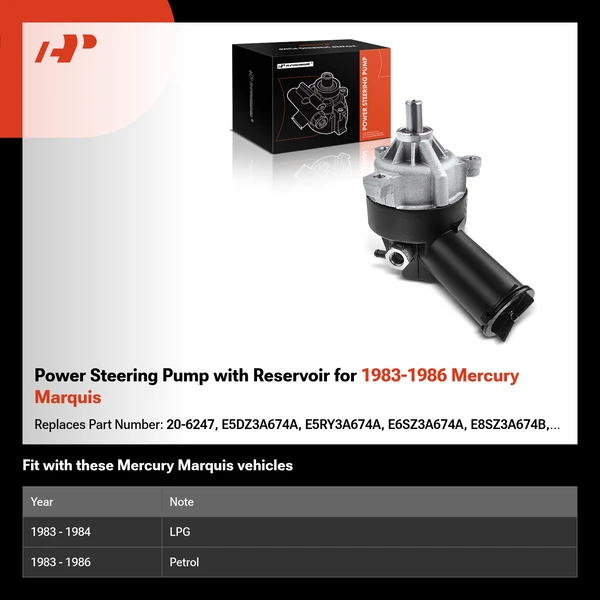 Power Steering Pump with Reservoir for 1983-1986 Mercury Marquis