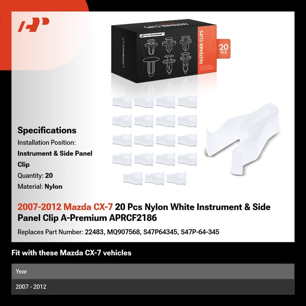 2007-2012 Mazda CX-7 20 Pcs Nylon White Instrument & Side Panel Clip A-Premium APRCF2186