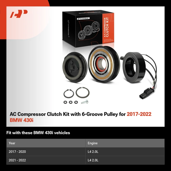 AC Compressor Clutch Kit with 6-Groove Pulley for 2017-2022 BMW 430i