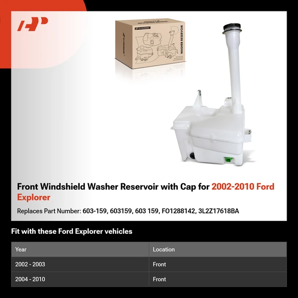 Front Windshield Washer Reservoir with Cap for 2002-2010 Ford Explorer