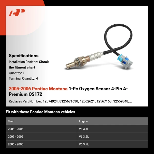 2005-2006 Pontiac Montana 1-Pc Oxygen Sensor 4-Pin A-Premium OS172