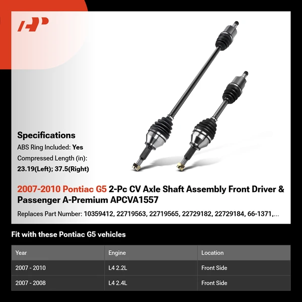 2007-2010 Pontiac G5 2-Pc CV Axle Shaft Assembly Front Driver & Passenger A-Premium APCVA1557