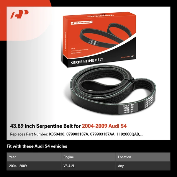 43.89 inch Serpentine Belt for 2004-2009 Audi S4
