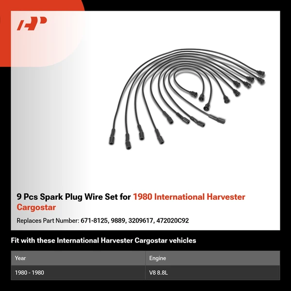 9 Pcs Spark Plug Wire Set for 1980 International Harvester Cargostar