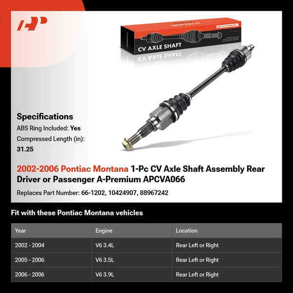 2002-2006 Pontiac Montana 1-Pc CV Axle Shaft Assembly Rear Driver or Passenger A-Premium APCVA066