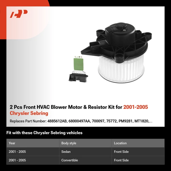 2 Pcs Front HVAC Blower Motor & Resistor Kit for 2001-2005 Chrysler Sebring