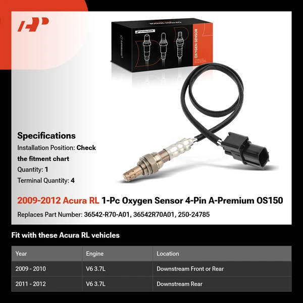 2009-2012 Acura RL 1-Pc Oxygen Sensor 4-Pin A-Premium OS150