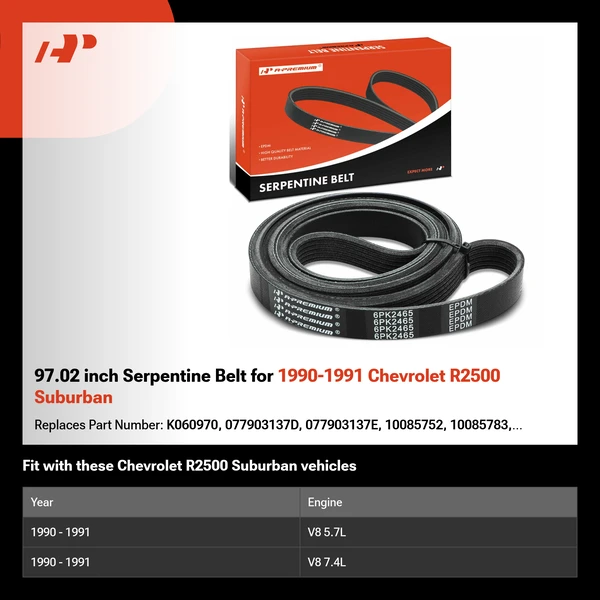 97.02 inch Serpentine Belt for 1990-1991 Chevrolet R2500 Suburban