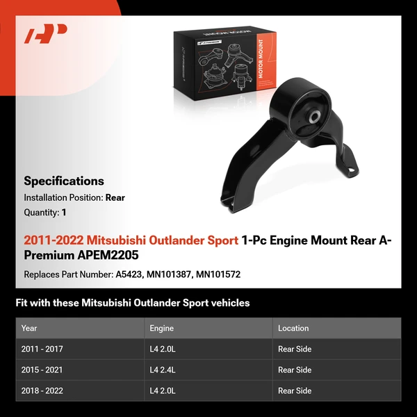 2011-2022 Mitsubishi Outlander Sport 1-Pc Engine Mount Rear A-Premium APEM2205