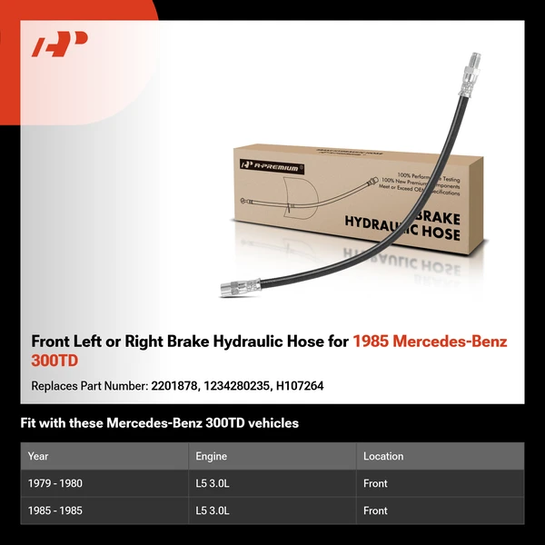 Front Left or Right Brake Hydraulic Hose for 1985 Mercedes-Benz 300TD