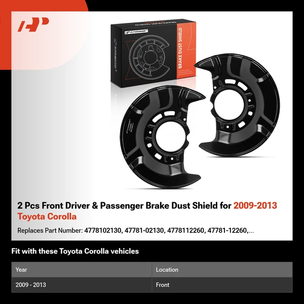 2 Pcs Front Driver & Passenger Brake Dust Shield for 2009-2013 Toyota Corolla