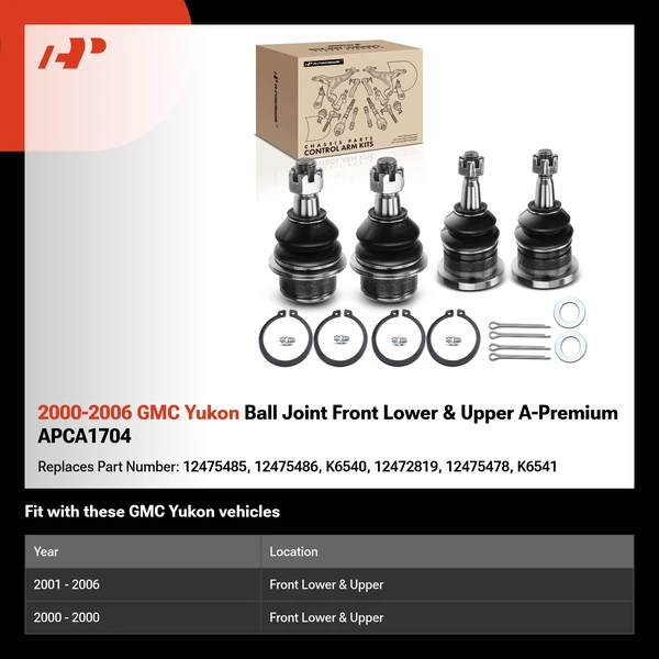 2000-2006 GMC Yukon Ball Joint Front Lower & Upper A-Premium APCA1704