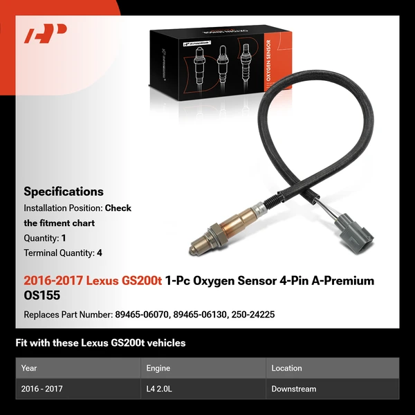 2016-2017 Lexus GS200t 1-Pc Oxygen Sensor 4-Pin A-Premium OS155
