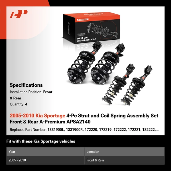 2005-2010 Kia Sportage 4-Pc Strut and Coil Spring Assembly Set Front & Rear A-Premium APSA2140