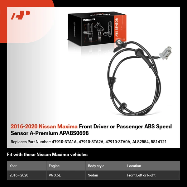 2016-2020 Nissan Maxima Front Driver or Passenger ABS Speed Sensor A-Premium APABS0698