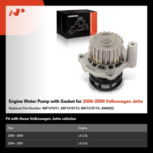 Engine Water Pump with Gasket for 2006-2008 Volkswagen Jetta