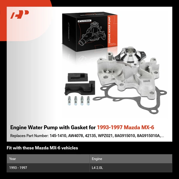 Engine Water Pump with Gasket for 1993-1997 Mazda MX-6