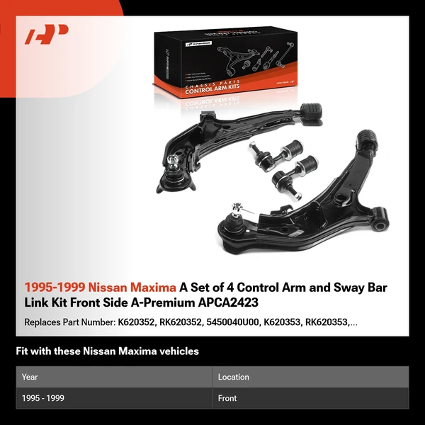 1995-1999 Nissan Maxima A Set of 4 Control Arm and Sway Bar Link Kit Front Side A-Premium APCA2423