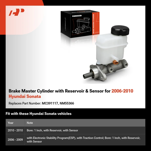 Brake Master Cylinder with Reservoir & Sensor for 2006-2010 Hyundai Sonata