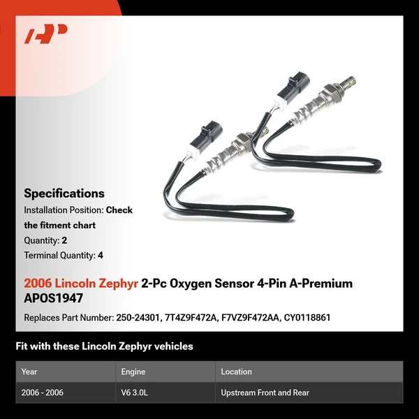 2006 Lincoln Zephyr 2-Pc Oxygen Sensor 4-Pin A-Premium APOS1947