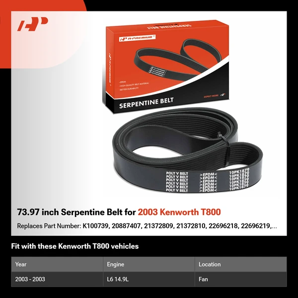 73.97 inch Serpentine Belt for 2003 Kenworth T800