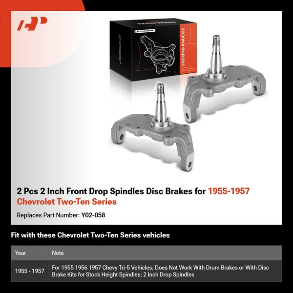 2 Pcs 2 Inch Front Drop Spindles Disc Brakes for 1955-1957 Chevrolet Two-Ten Series