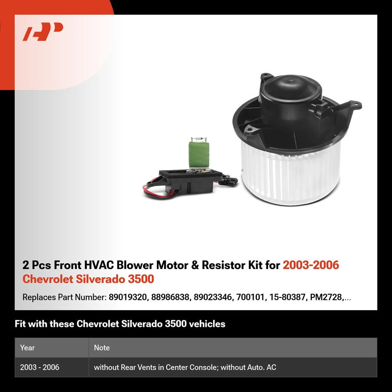 2 Pcs Front HVAC Blower Motor & Resistor Kit for 2003-2006 Chevrolet Silverado 3500