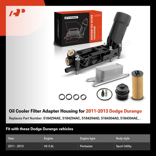 Oil Cooler Filter Adapter Housing for 2011-2013 Dodge Durango
