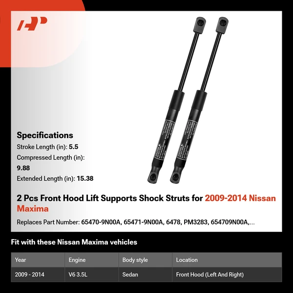 2 Pcs Front Hood Lift Supports Shock Struts for 2009-2014 Nissan Maxima