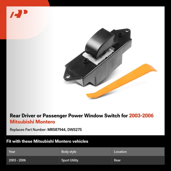 Rear Driver or Passenger Power Window Switch for 2003-2006 Mitsubishi Montero