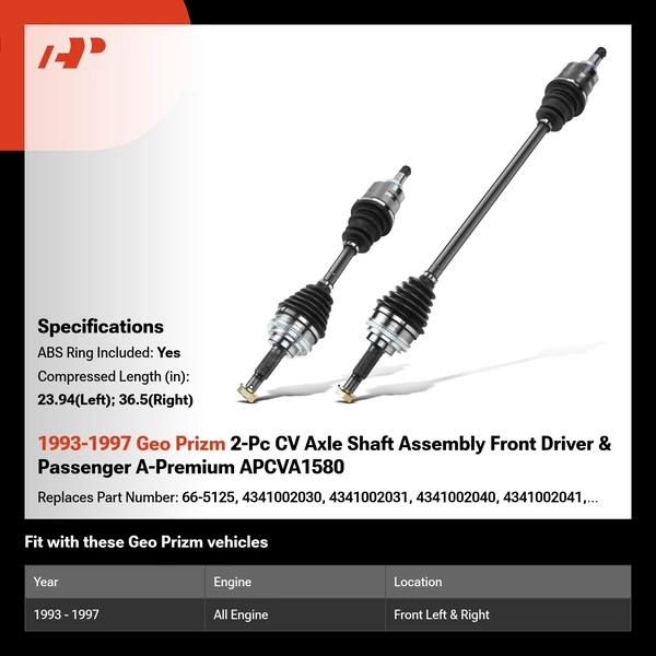1993-1997 Geo Prizm 2-Pc CV Axle Shaft Assembly Front Driver & Passenger A-Premium APCVA1580