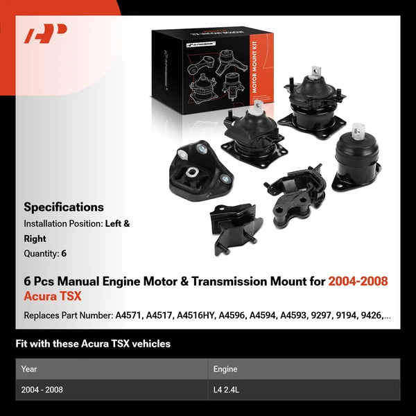 6 Pcs Manual Engine Motor & Transmission Mount for 2004-2008 Acura TSX