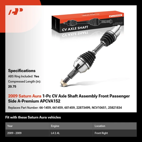 2009 Saturn Aura 1-Pc CV Axle Shaft Assembly Front Passenger Side A-Premium APCVA152