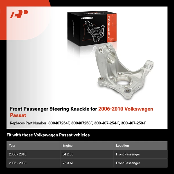 Front Passenger Steering Knuckle for 2006-2010 Volkswagen Passat