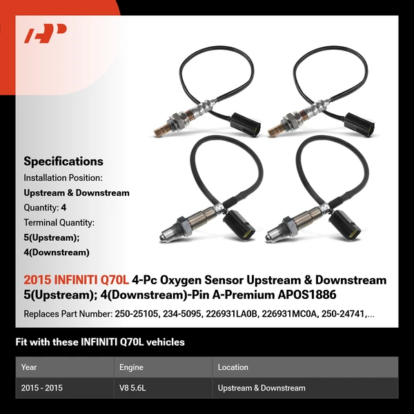 2015 INFINITI Q70L 4-Pc Oxygen Sensor Upstream & Downstream 5(Upstream); 4(Downstream)-Pin A-Premium APOS1886