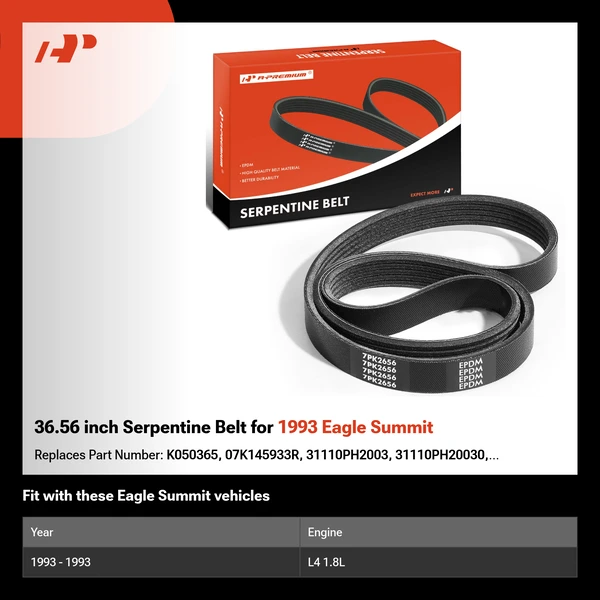 36.56 inch Serpentine Belt for 1993 Eagle Summit