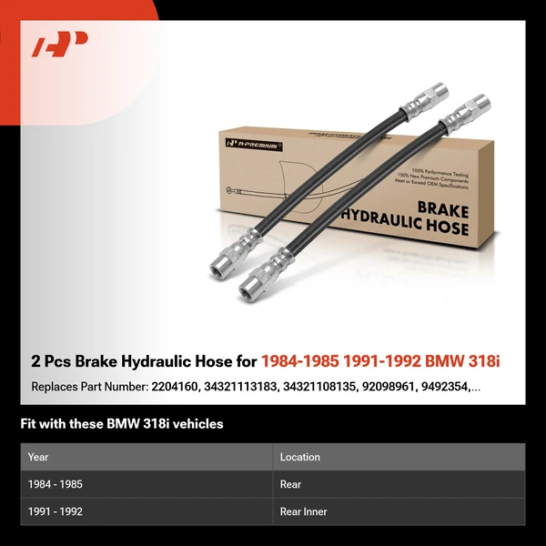 2 Pcs Brake Hydraulic Hose for 1984-1985 1991-1992 BMW 318i
