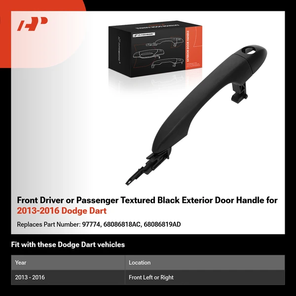 Front Driver or Passenger Textured Black Exterior Door Handle for 2013-2016 Dodge Dart