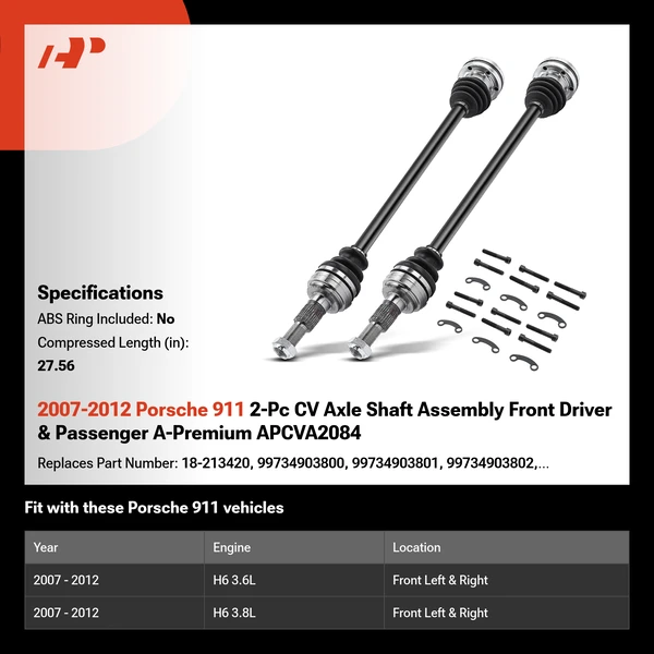 2007-2012 Porsche 911 2-Pc CV Axle Shaft Assembly Front Driver & Passenger A-Premium APCVA2084