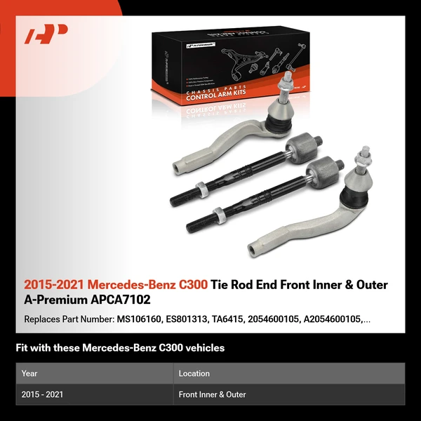 2015-2021 Mercedes-Benz C300 Tie Rod End Front Inner & Outer A-Premium APCA7102