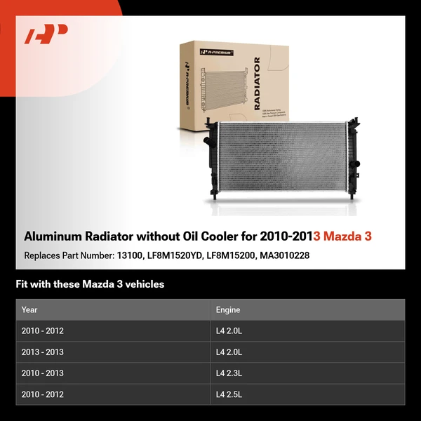 Aluminum Radiator without Oil Cooler for 2010-2013 Mazda 3