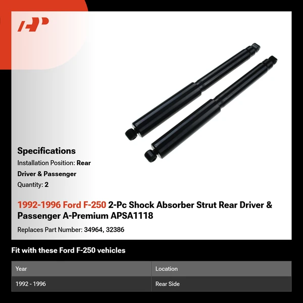 1992-1996 Ford F-250 2-Pc Shock Absorber Strut Rear Driver & Passenger A-Premium APSA1118